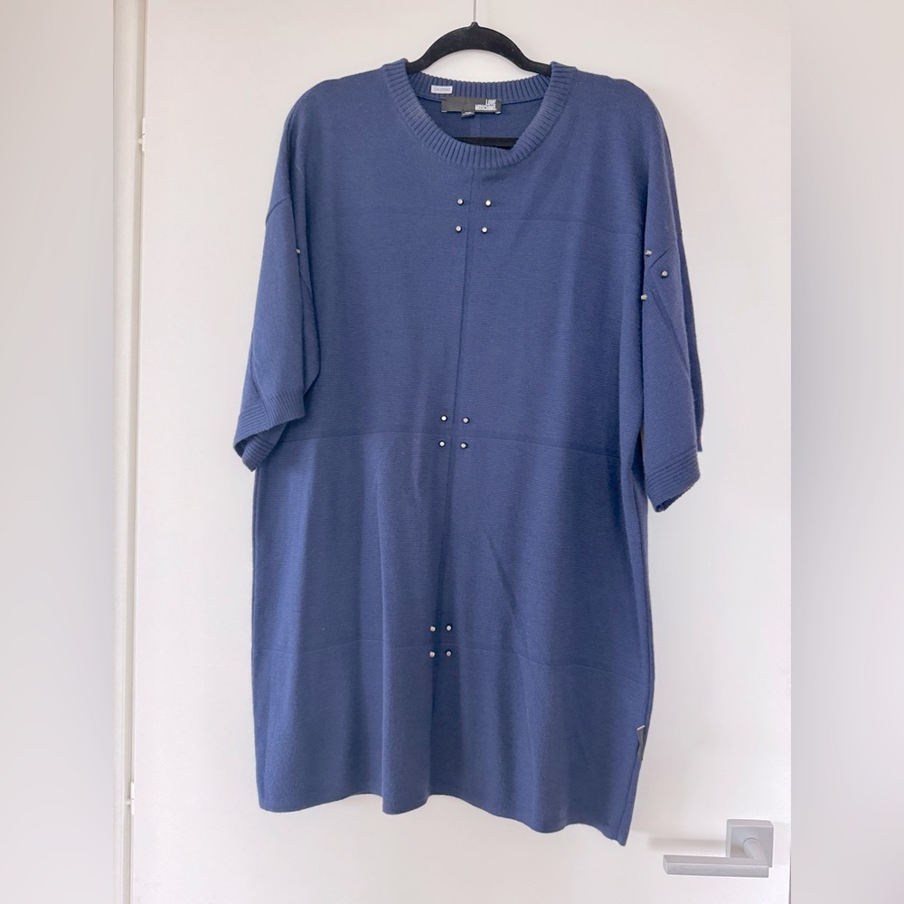 Moschino Blue Short Sleeve Tee with Stud Accents